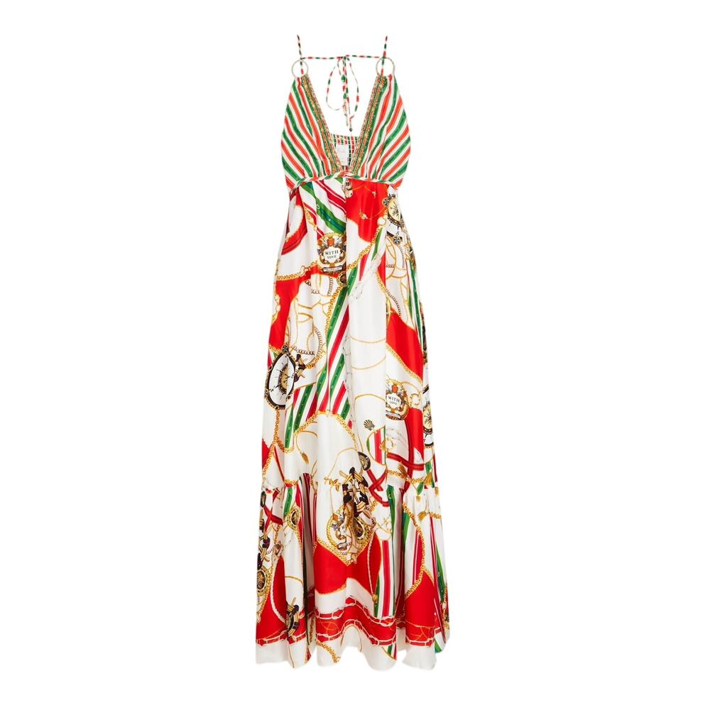 Camilla Embellished Multicolor Nautical V-Neck Maxi Dress Size S